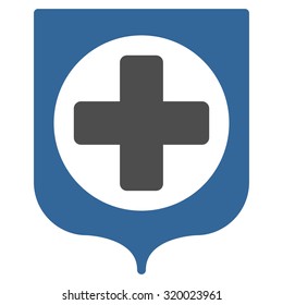 Medical Shield vector icon. Style is bicolor flat symbol, cobalt and gray colors, rounded angles, white background.