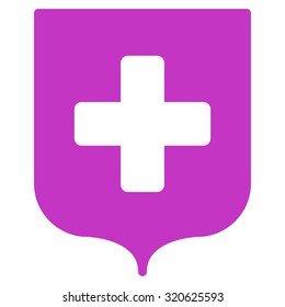 Medical Shield vector icon. Style is flat symbol, violet color, rounded angles, white background.