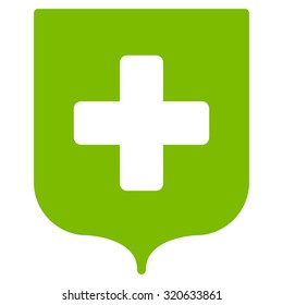 Medical Shield vector icon. Style is flat symbol, eco green color, rounded angles, white background.