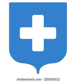 Medical Shield vector icon. Style is flat symbol, cobalt color, rounded angles, white background.