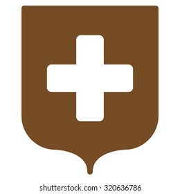 Medical Shield vector icon. Style is flat symbol, brown color, rounded angles, white background.