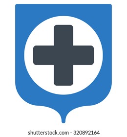 Medical Shield vector icon. Style is bicolor flat symbol, smooth blue colors, rounded angles, white background.