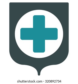 Medical Shield vector icon. Style is bicolor flat symbol, soft blue colors, rounded angles, white background.