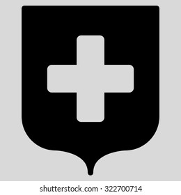 Medical Shield vector icon. Style is flat symbol, black color, rounded angles, light gray background.