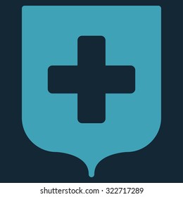 Medical Shield vector icon. Style is flat symbol, blue color, rounded angles, dark blue background.