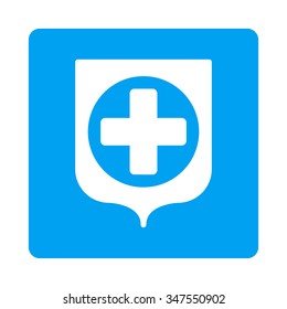 Medical Shield vector icon. Style is flat rounded square button, white and blue colors, white background.