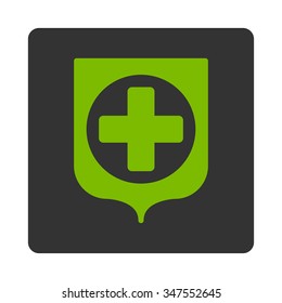 Medical Shield vector icon. Style is flat rounded square button, eco green and gray colors, white background.