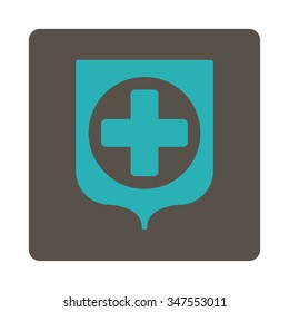 Medical Shield vector icon. Style is flat rounded square button, cyan and grey colors, white background.
