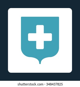 Medical Shield vector icon. Style is flat rounded square button, blue and white colors, dark blue background.