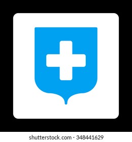 Medical Shield vector icon. Style is flat rounded square button, blue and white colors, black background.