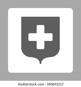 Medical Shield vector icon. Style is flat rounded square button, dark gray and white colors, silver background.
