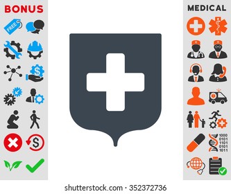 Medical Shield vector icon. Style is flat symbol, smooth blue color, rounded angles, white background.