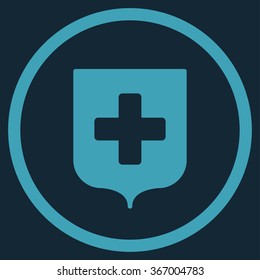 Medical Shield vector icon. Style is flat circled symbol, blue color, rounded angles, dark blue background.