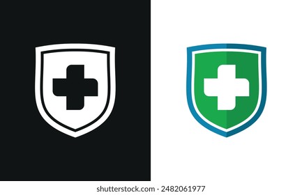 Medical shield vector logo template.