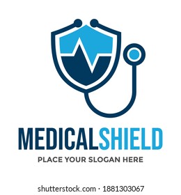 Medical shield vector template logo. This graphic with cross symbol. Suitable for hospital, doctor, secure, life, health, protect.