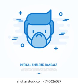 Medical shielding bandage thin line icon. Protective mask on man. Simple vector illustration of medical equipment.