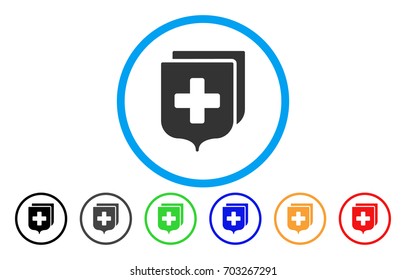 Medical Shields rounded icon. Vector illustration style is a flat iconic symbol inside a circle, with black, gray, green, blue, orange, red color versions. Designed for web and software interfaces.