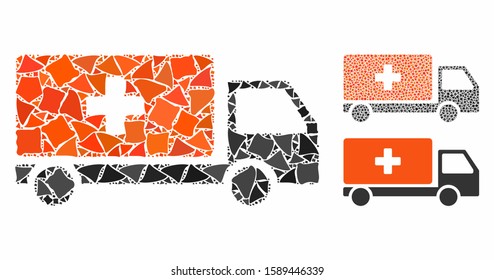 Medical shipment composition of tuberous pieces in variable sizes and color tints, based on medical shipment icon. Vector trembly pieces are grouped into collage.