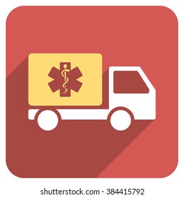 Medical Shipment long shadow vector icon. Style is a flat symbol on a red rounded square button.