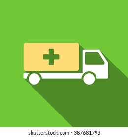 Medical Shipment long shadow vector icon. Style is a flat symbol with rounded angles on a green square symbol.