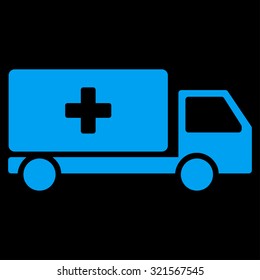 Medical Shipment vector icon. Style is flat symbol, blue color, rounded angles, black background.
