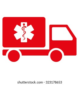 Medical Shipment vector icon. Style is flat symbol, red color, rounded angles, white background.
