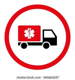 Medical Shipment vector icon. Style is bicolor flat rounded symbol, intensive red and black colors, rounded angles, white background.