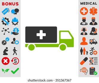 Medical Shipment vector icon. Style is bicolor flat symbol, eco green and gray colors, rounded angles, white background.