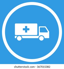 Medical Shipment vector icon. Style is flat circled symbol, white color, rounded angles, blue background.