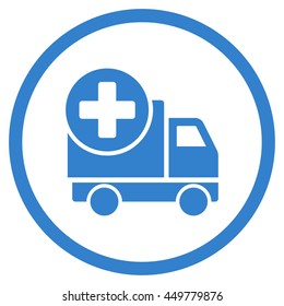 Medical Shipment vector icon. Style is flat circled symbol, cobalt color, rounded angles, white background.