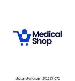 medical shop store trolley capsule logo vector icon illustration