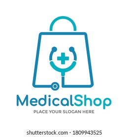 Medical Shop Vector Logo Template. This Design Use Stethoscope Symbol. Suitable For Bag And Health Business.