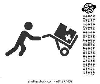 Medical Shopping Cart icon with black bonus men icon set. Medical Shopping Cart vector illustration style is a flat gray iconic symbol for web design, app user interfaces.