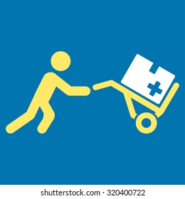 Medical Shopping vector icon. Style is bicolor flat symbol, yellow and white colors, rounded angles, blue background.