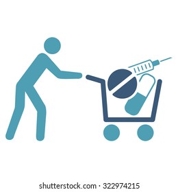 Medical Shopping vector icon. Style is bicolor flat symbol, cyan and blue colors, rounded angles, white background.