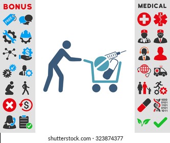 Medical Shopping vector icon. Style is bicolor flat symbol, cyan and blue colors, rounded angles, white background.