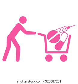 Medical Shopping vector icon. Style is flat symbol, pink color, rounded angles, white background.