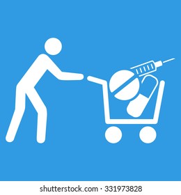Medical Shopping vector icon. Style is flat symbol, white color, rounded angles, blue background.