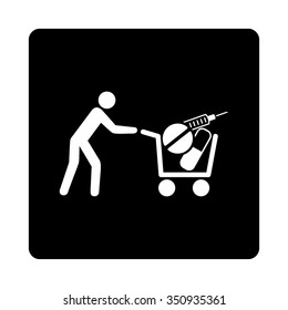 Medical Shopping vector icon. Style is flat rounded square button, white and black colors, white background.
