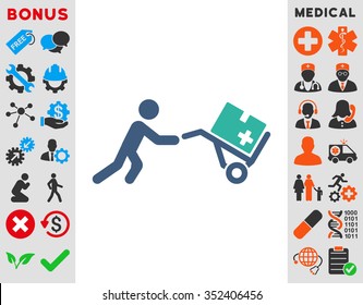 Medical Shopping vector icon. Style is bicolor flat symbol, cobalt and cyan colors, rounded angles, white background.