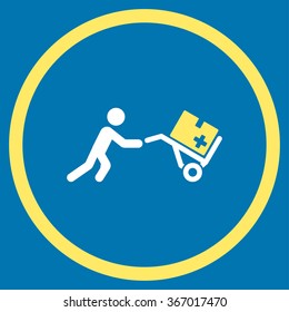 Medical Shopping vector icon. Style is bicolor flat circled symbol, yellow and white colors, rounded angles, blue background.