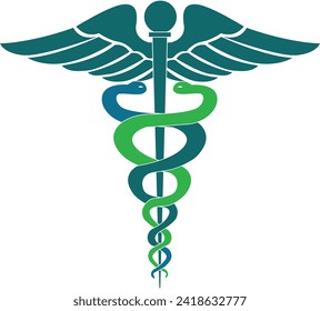 Medical sign color, Medical symbol color, Medical Snake Caduceus Logo, Caduceus sign, caduceus symbol, Snake medical icon Blue