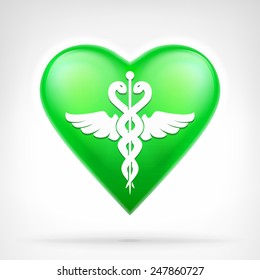 medical sign on green heart symbol at modern icon graphic design isolated vector illustration on white background 