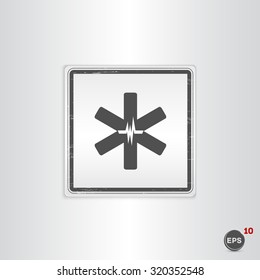 Medical sign with the pulse. Flat design style. Made in vector. Emblem or label with shadow.