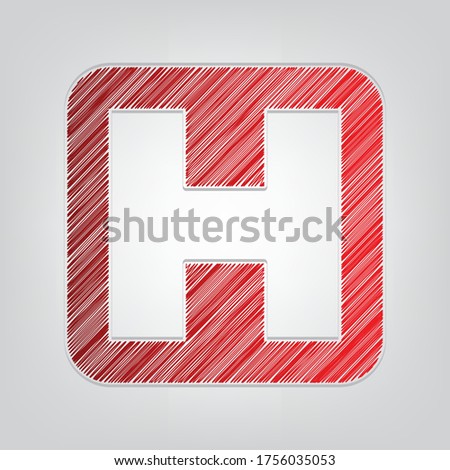 Medical sign. Red gradient scribble Icon with artistic contour gray String on light gray Background. Illustration.
