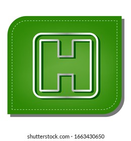 Medical sign. Silver gradient line icon with dark green shadow at ecological patched green leaf. Illustration.