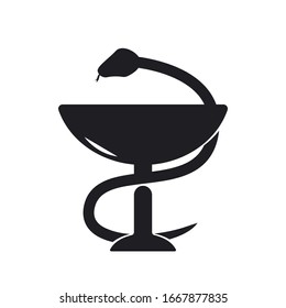 Medical silhouette icon. drugstore / pharmacy icon. glass and snake silhouette icon
