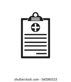 Medical simple black icon isolated on White Background. Notepad silhouette. Clipboard icon. Web site page and mobile app design element. Flat design.