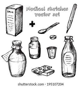 Medical sketches vector set