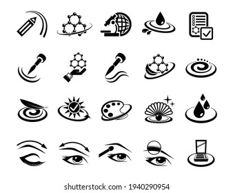 Medical skin cosmetic signs. Skin care line icons. Set of Cream, Serum drop and Face gel or lotion linear icons. Oil, Vitamin and Collagen symbols. 24 hour face care protection. Vector.